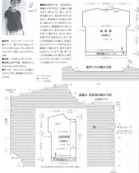 Вяжем кокетку, пройму и рукав по схемам из японских журналов
